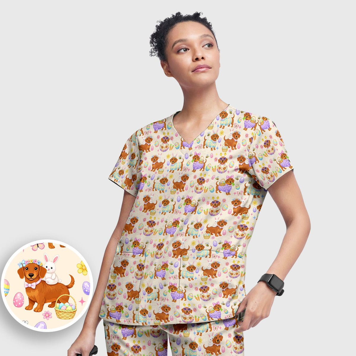 Easter Dachshund Nurse Scrub Set