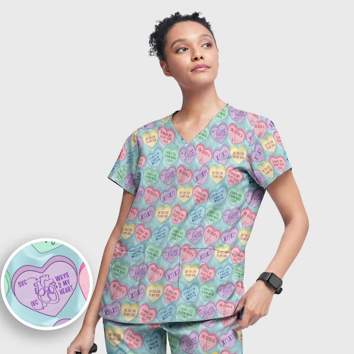 Candy Heart Nurse Scrub Set - Valentines Day Gift