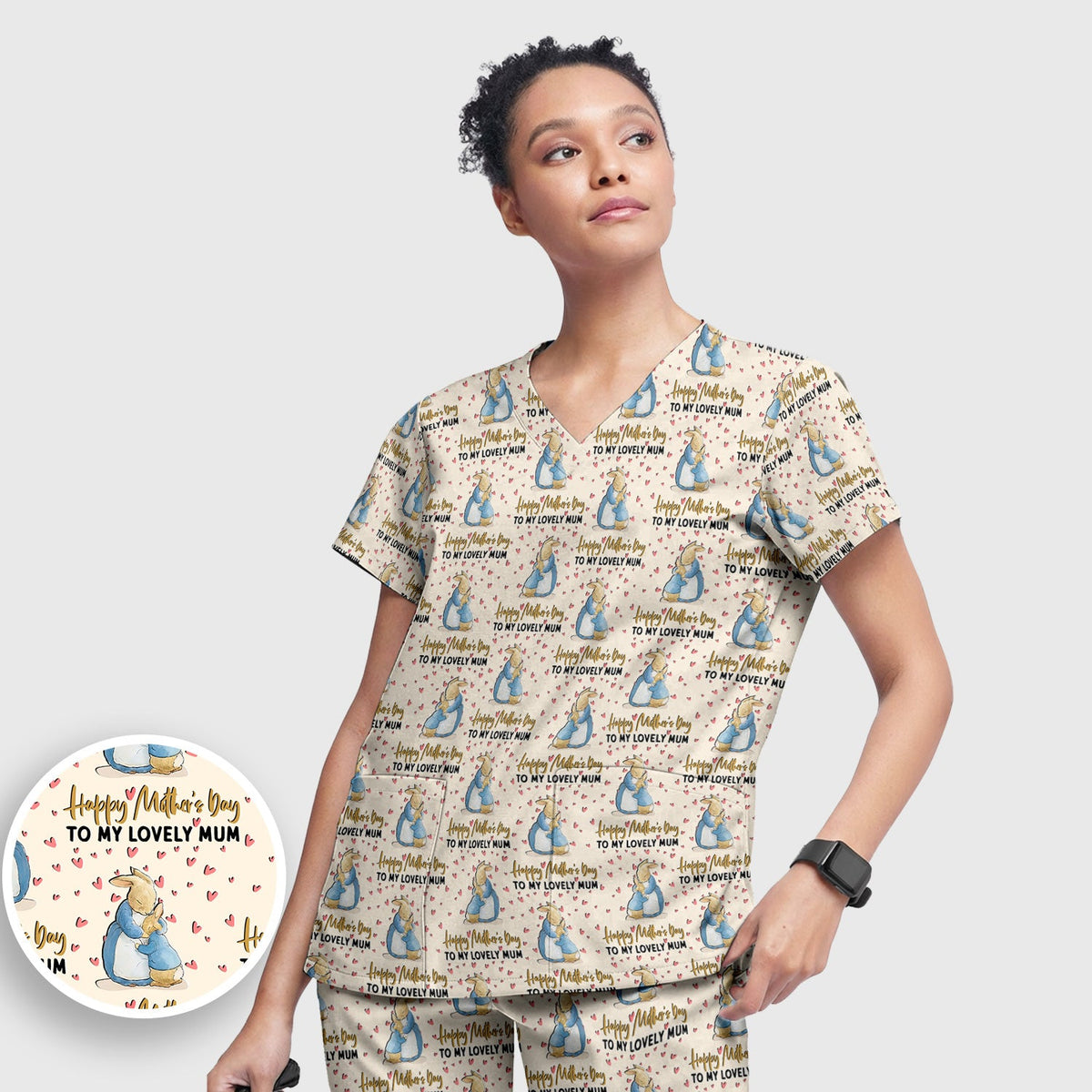 Mothers Day Bunny Love Nurse Scrub Set