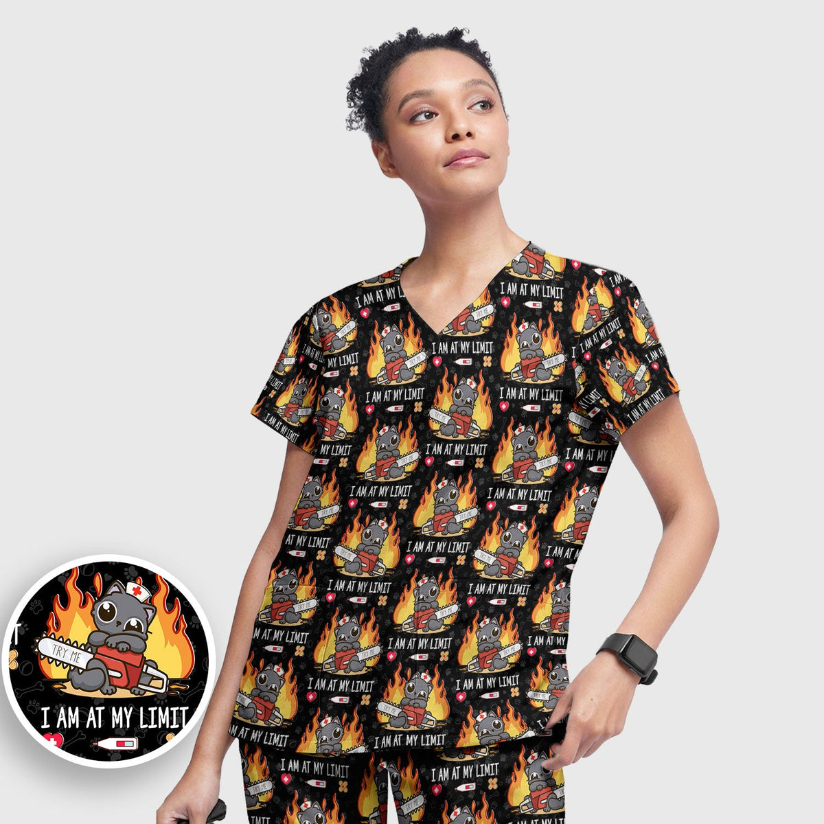 Cat I Am At My Limit Nurse Scrub Set