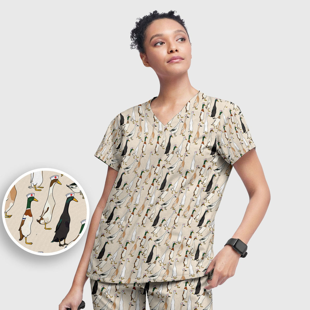 Duck Pattern Nurse Scrub Set