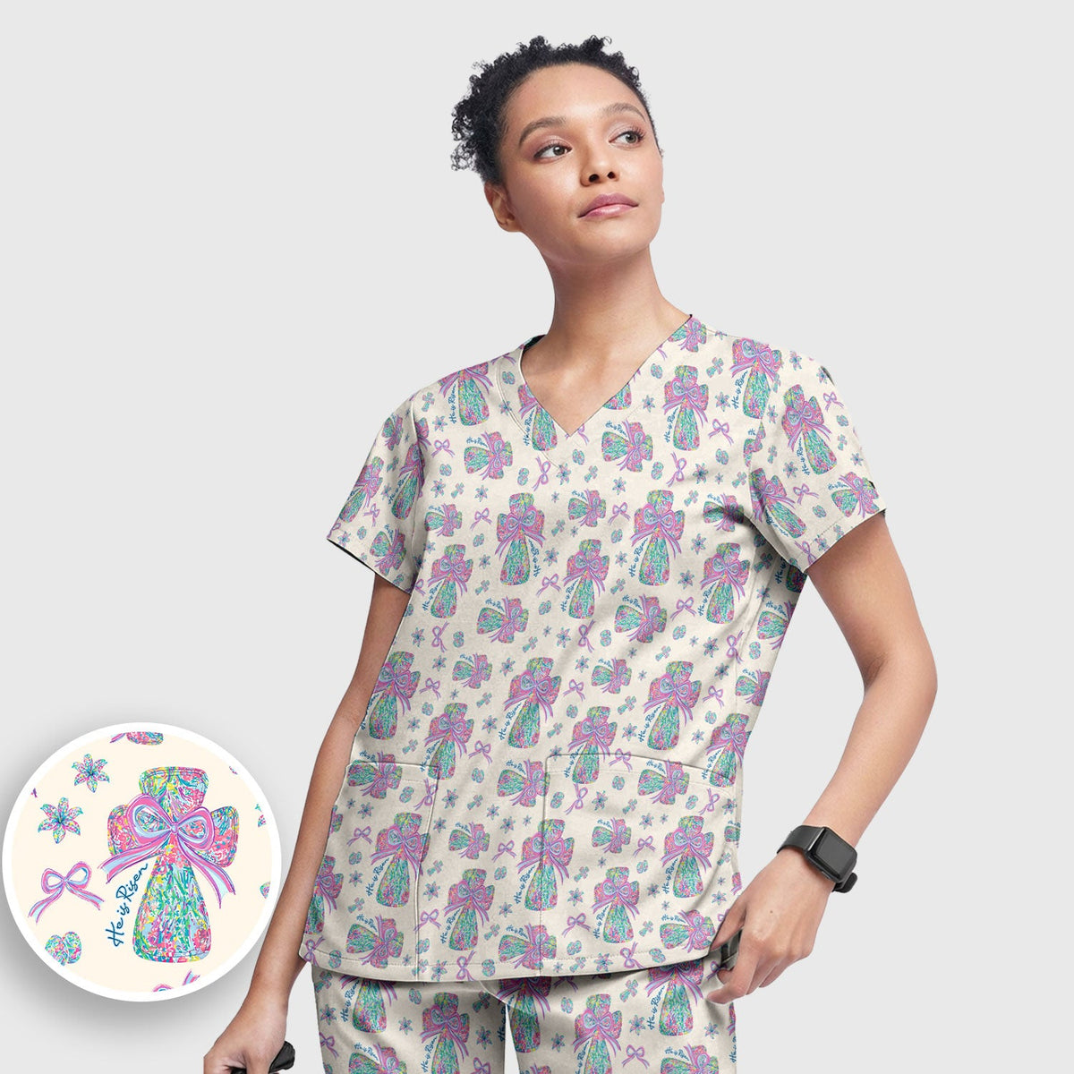 Colorful Bow Nurse Scrub Set