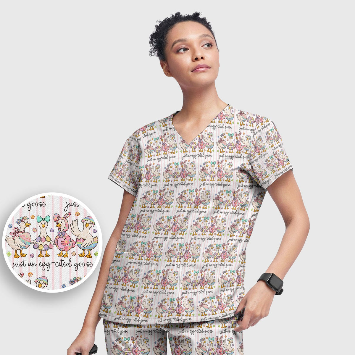 Easter Goose Egg Nurse Scrub Set