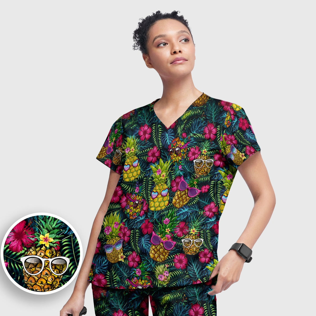 Tropical Pineapple Sunglasses Nurse Scrub Set