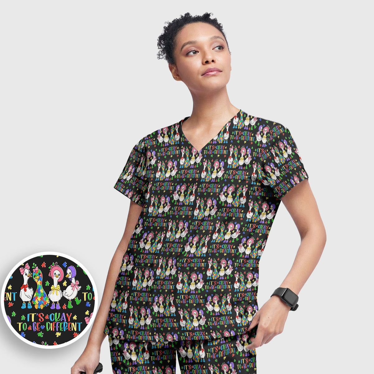 It's Okay To Be Different Duck Nurse Scrub Set