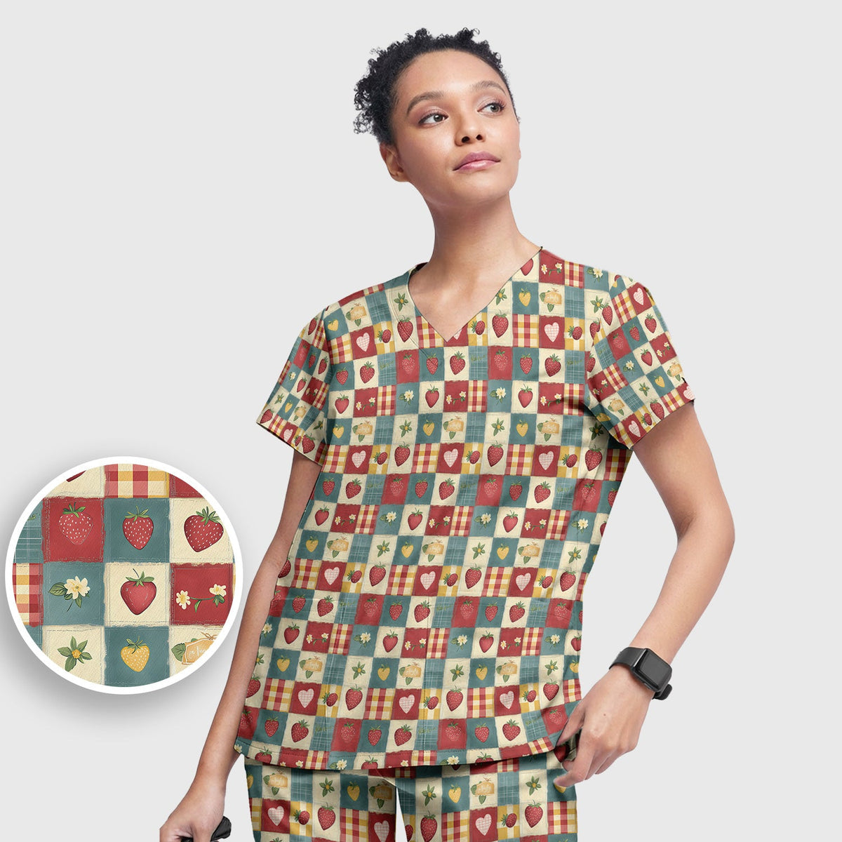 Strawberry Floral Patchwork Nurse Scrub Set
