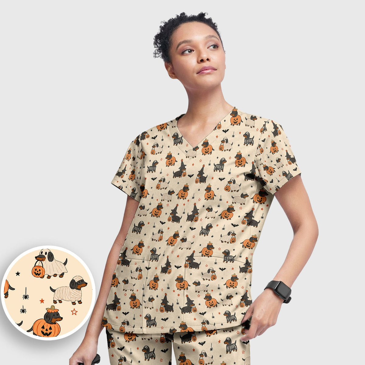 Dachshund Pattern Nurse Scrub Set - Halloween Gift