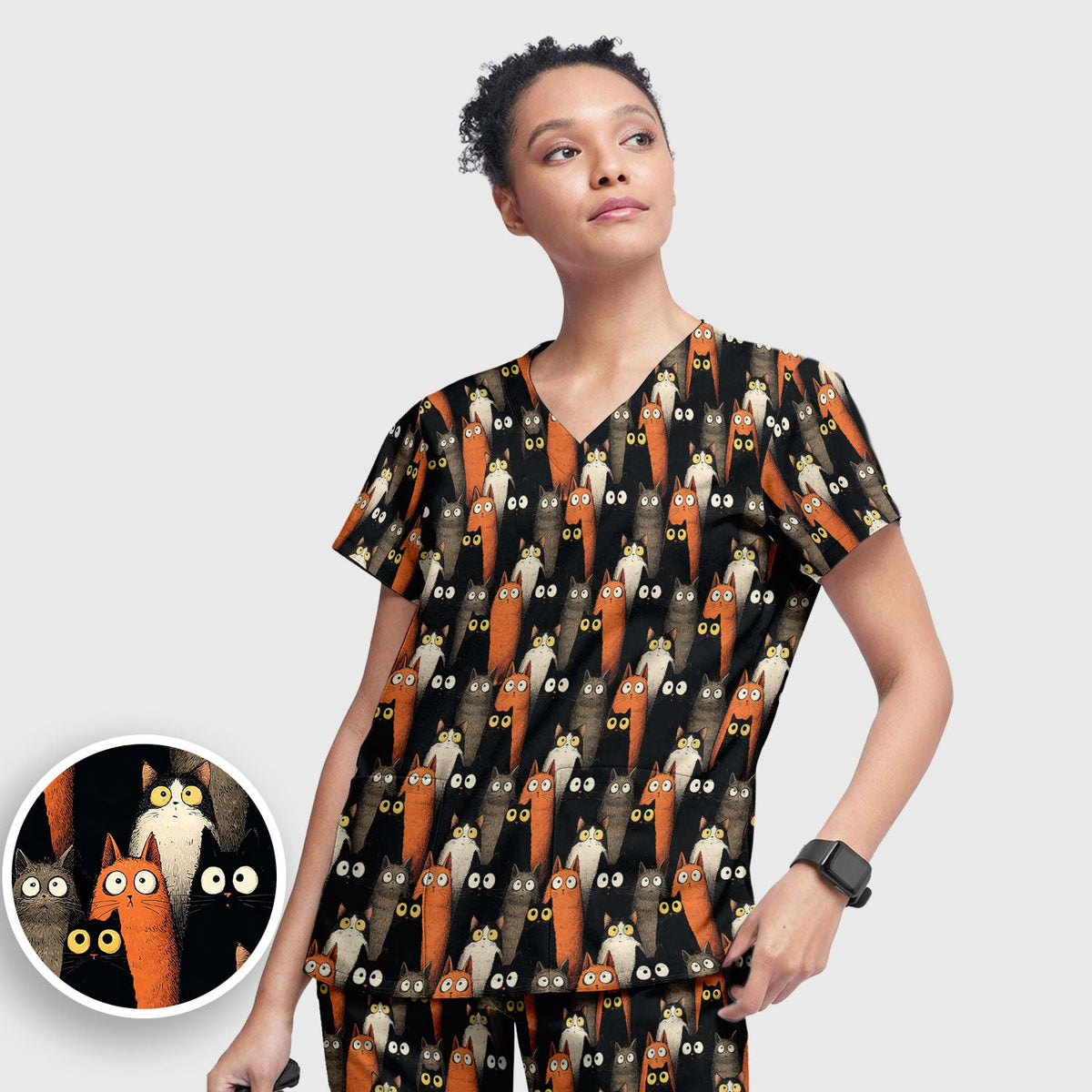 Black Cat Lover Nurse Scrub Set