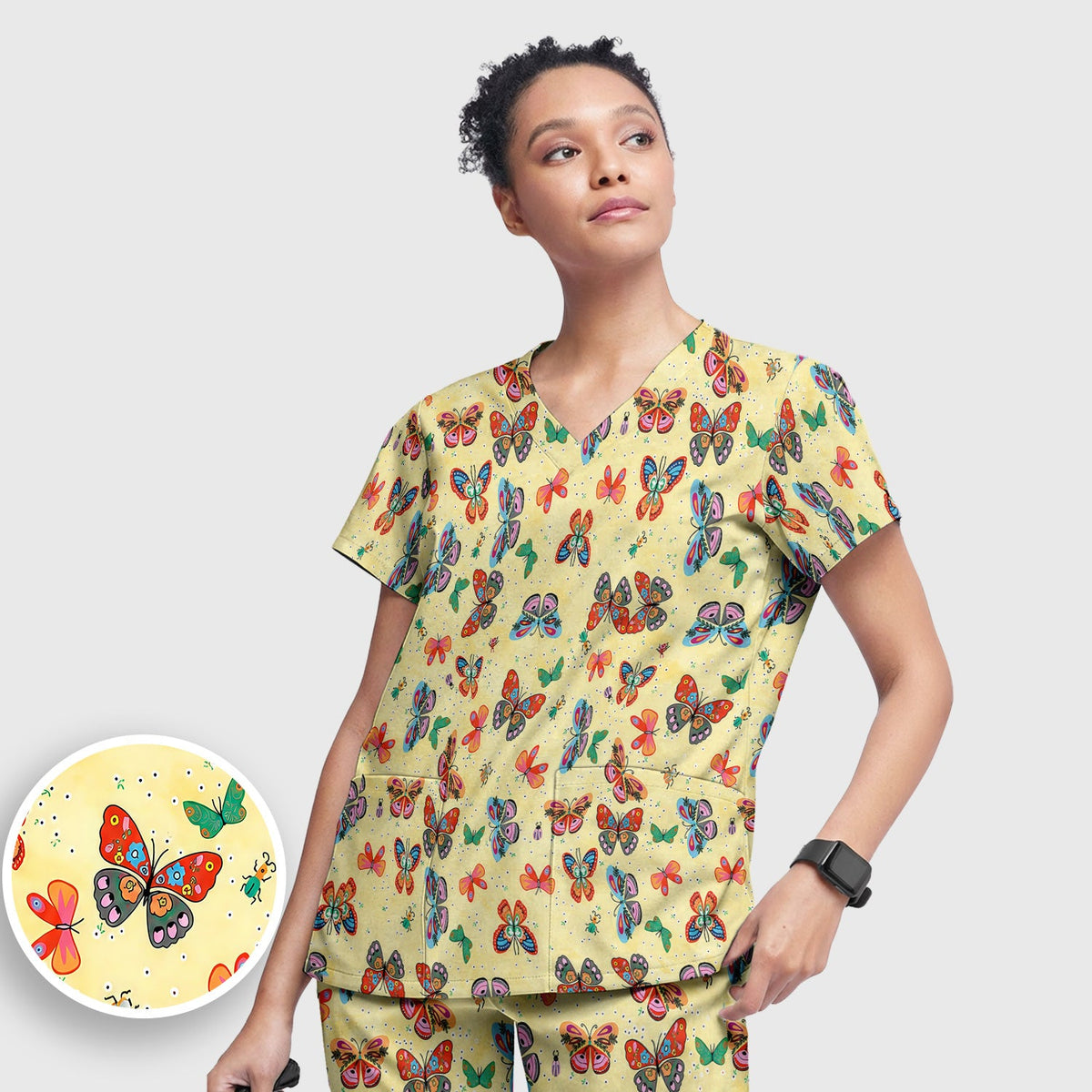 Colorful Butterfly Garden Nurse Scrub Set