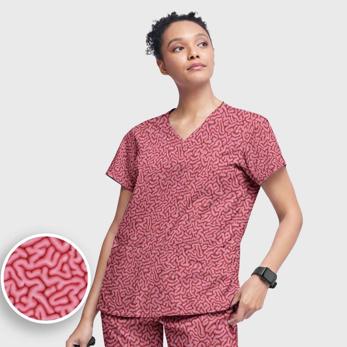 Pink Brain Anatomy Nurse Scrub Set