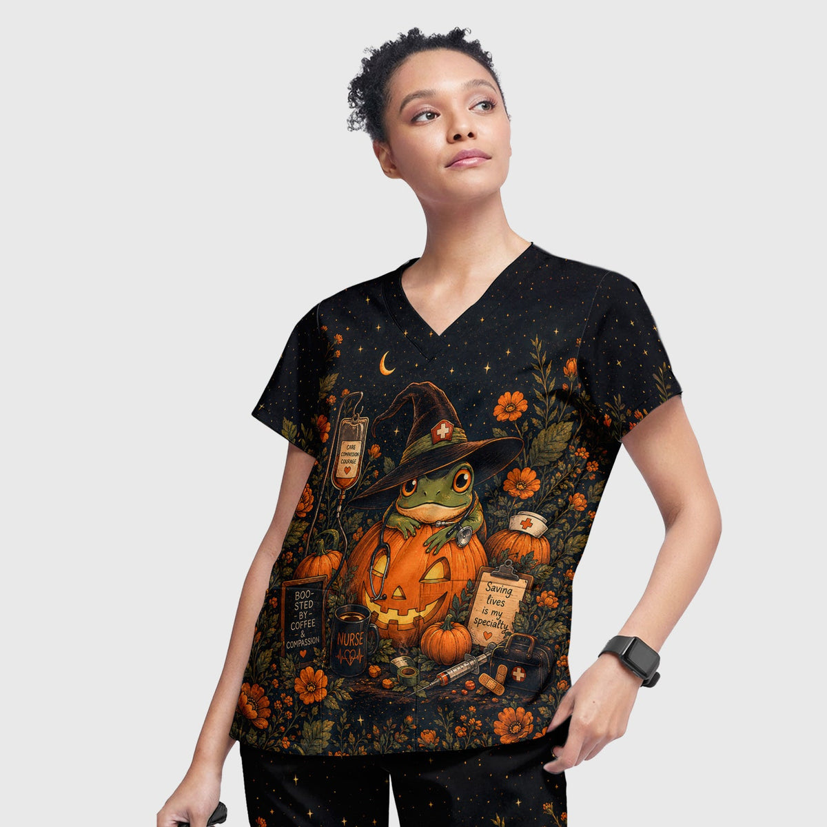 Witch Frog Pumpkin Nurse Scrub Set - Halloween Gift
