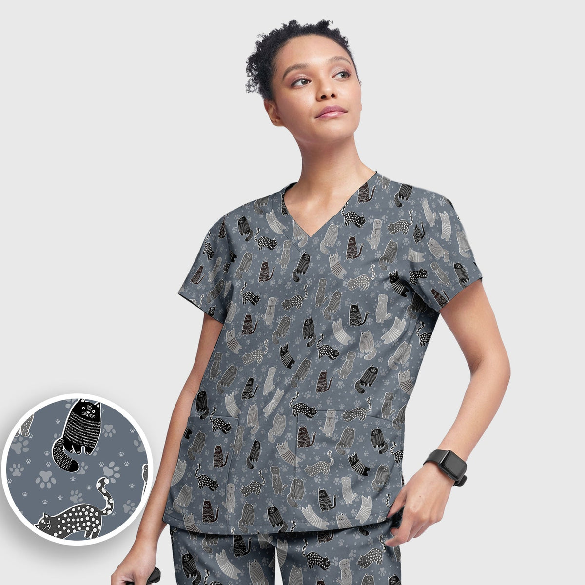 Cat Paw Print Nurse Scrub Set