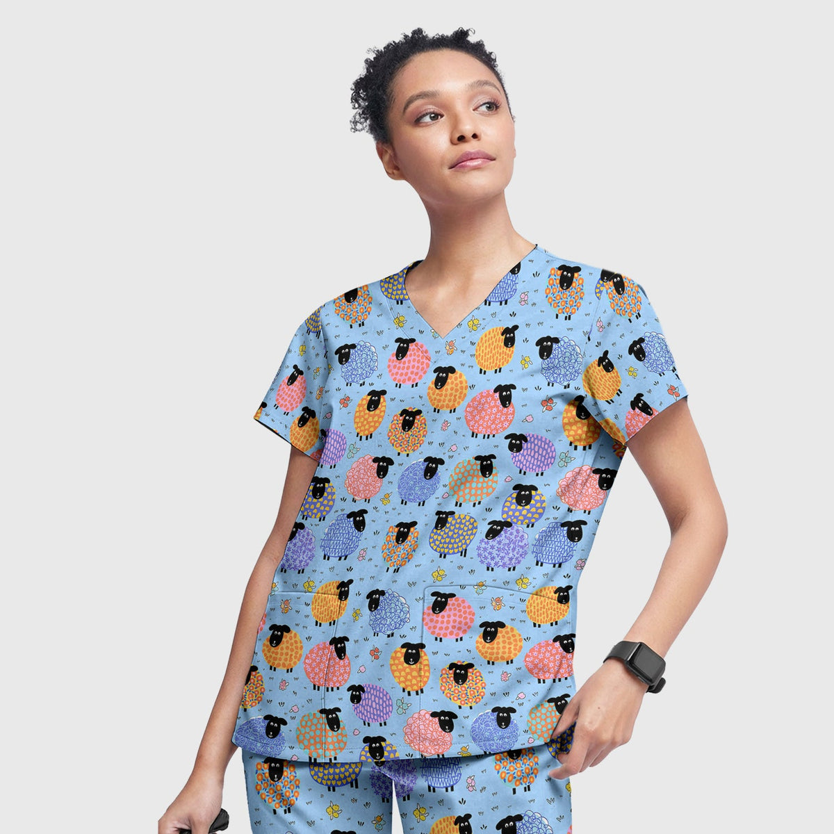 Colorful Sheep Nurse Scrub Set