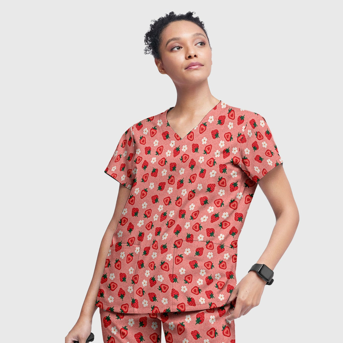 Sweet Strawberry Blossom Nurse Scrub Set