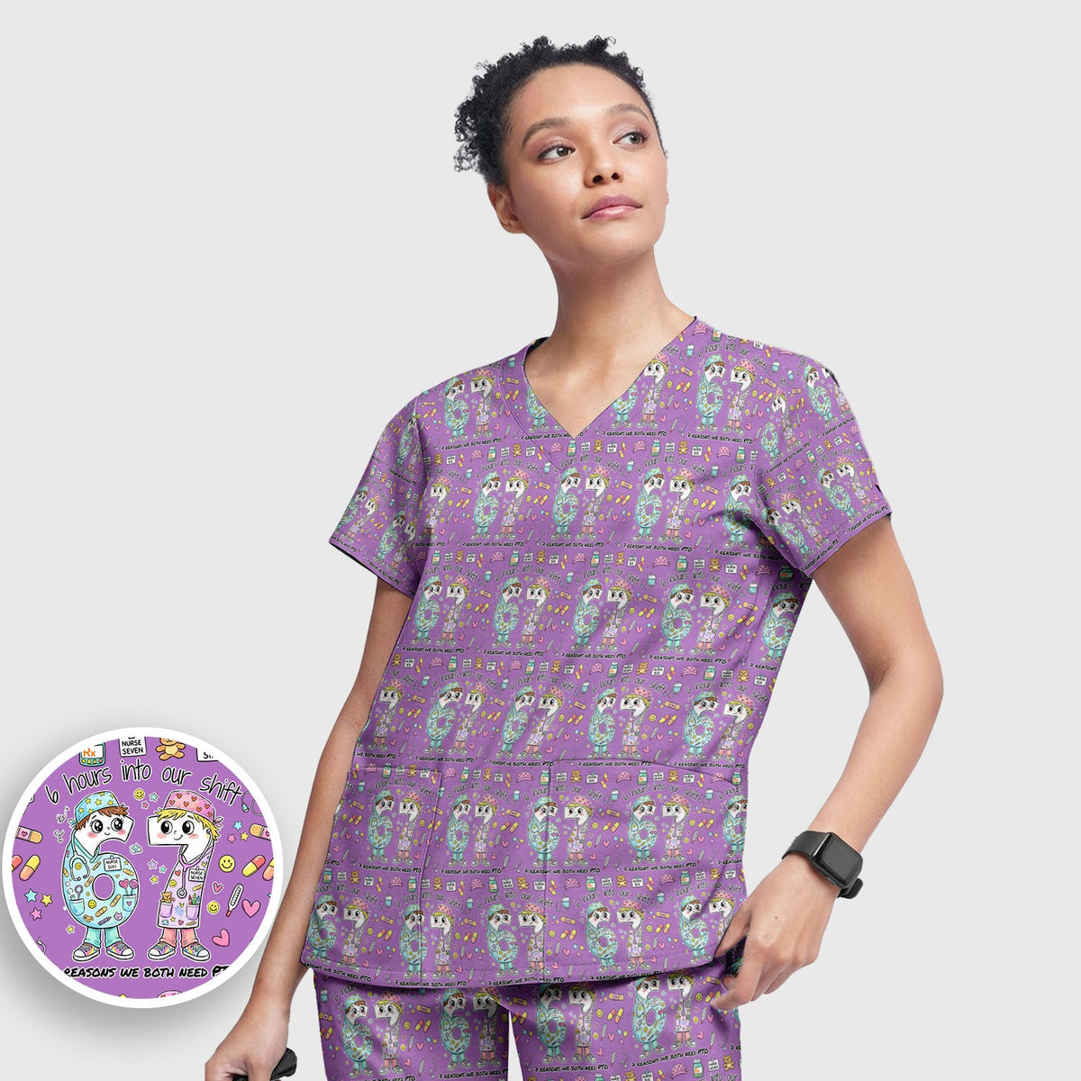 Six Hours Into Shift Blue Nurse Scrub Set