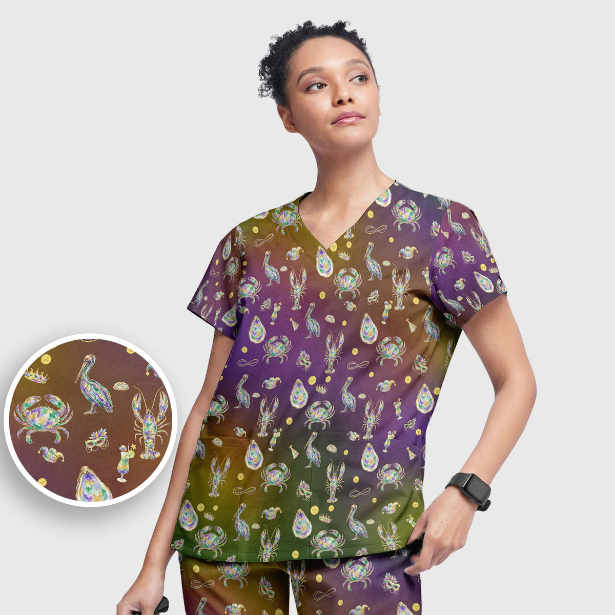 Mardi Gras Seafood Nurse Scrub Set