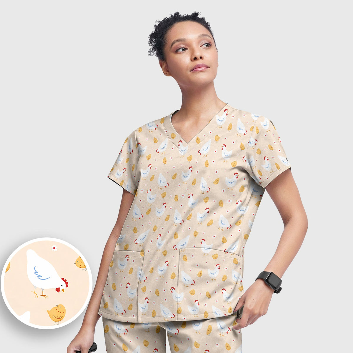 Chicken And Cute Chicks Nurse Scrub Set