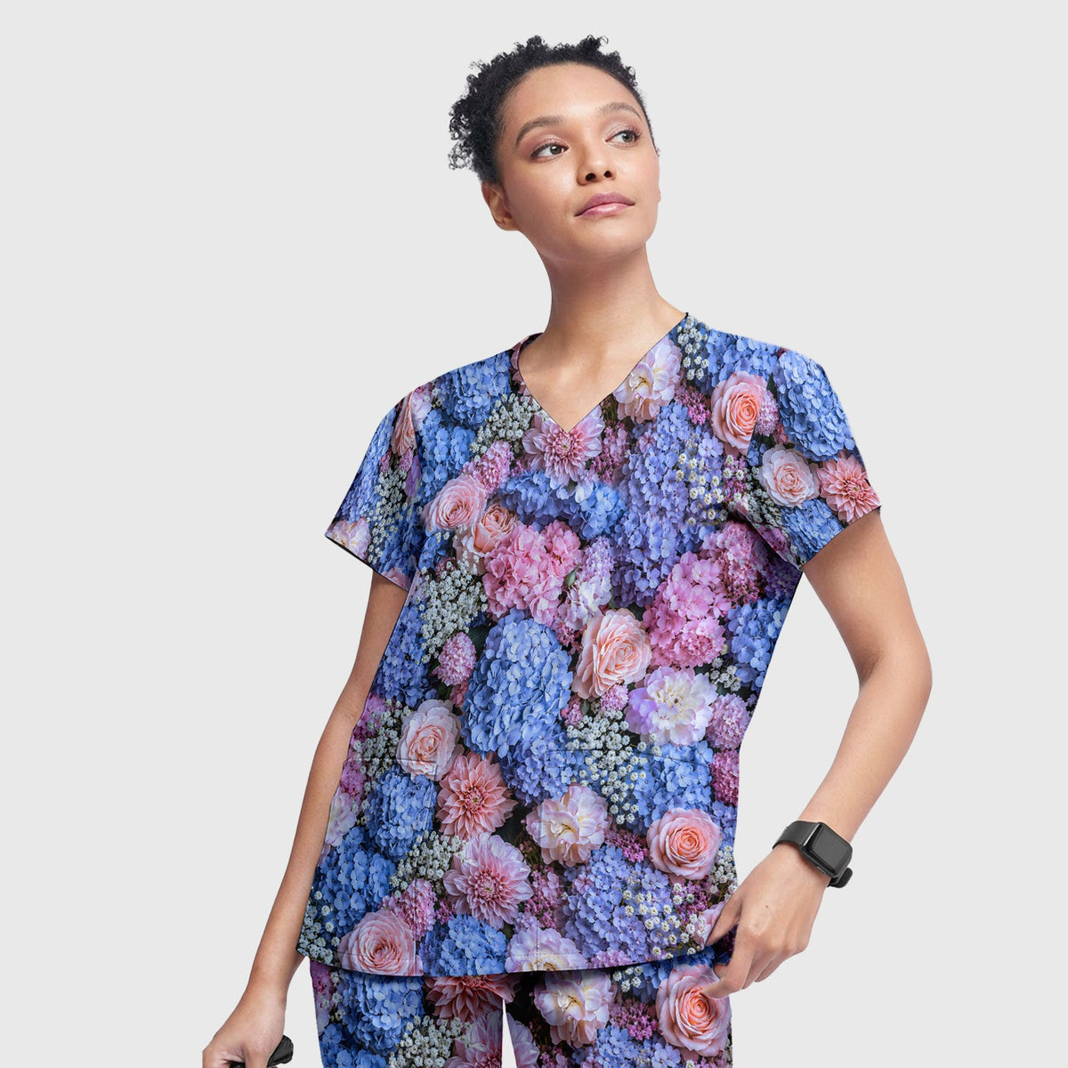 Pastel Hydrangea Rose Blossom Nurse Scrub Set