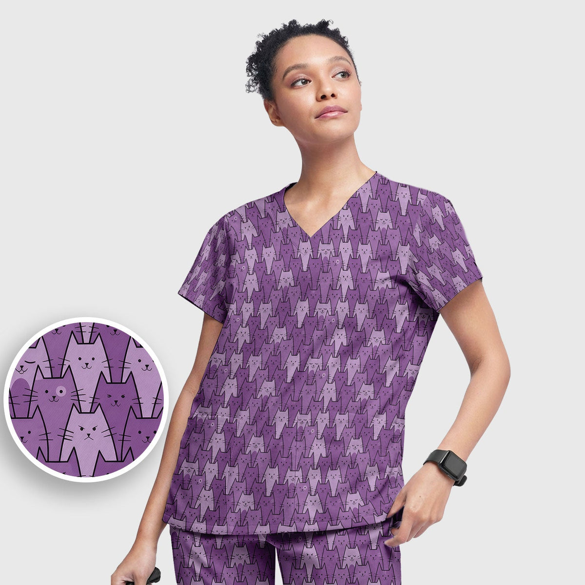 Purple Cats Nurse Scrub Set