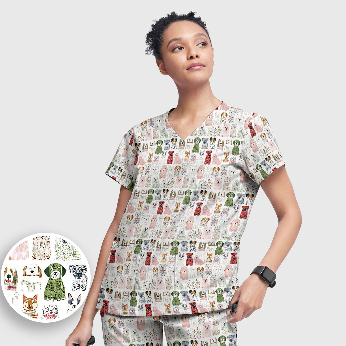 Dog Breeds Nurse Scrub Set