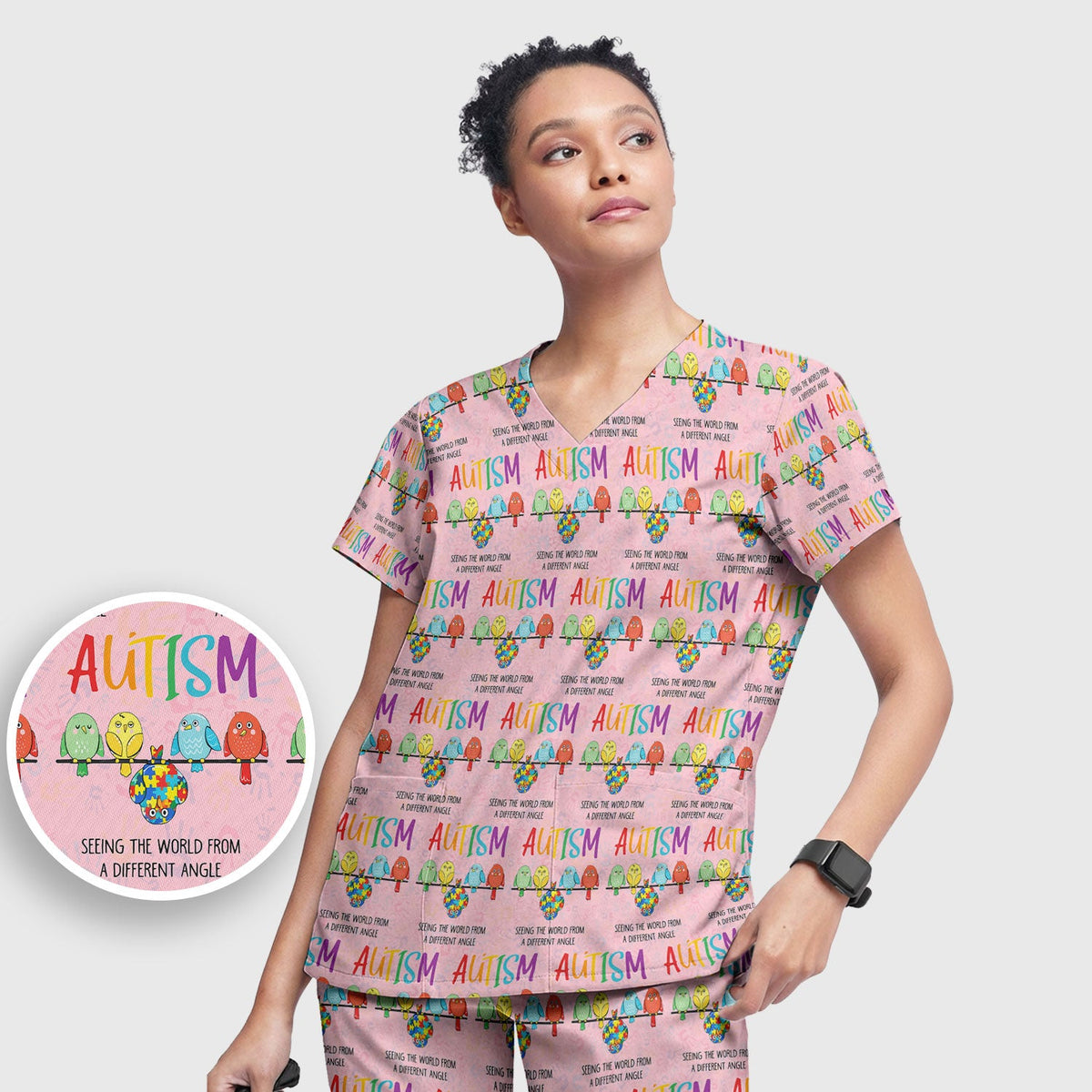 Autism Seeing The World From A Different Angle Nurse Scrub Set