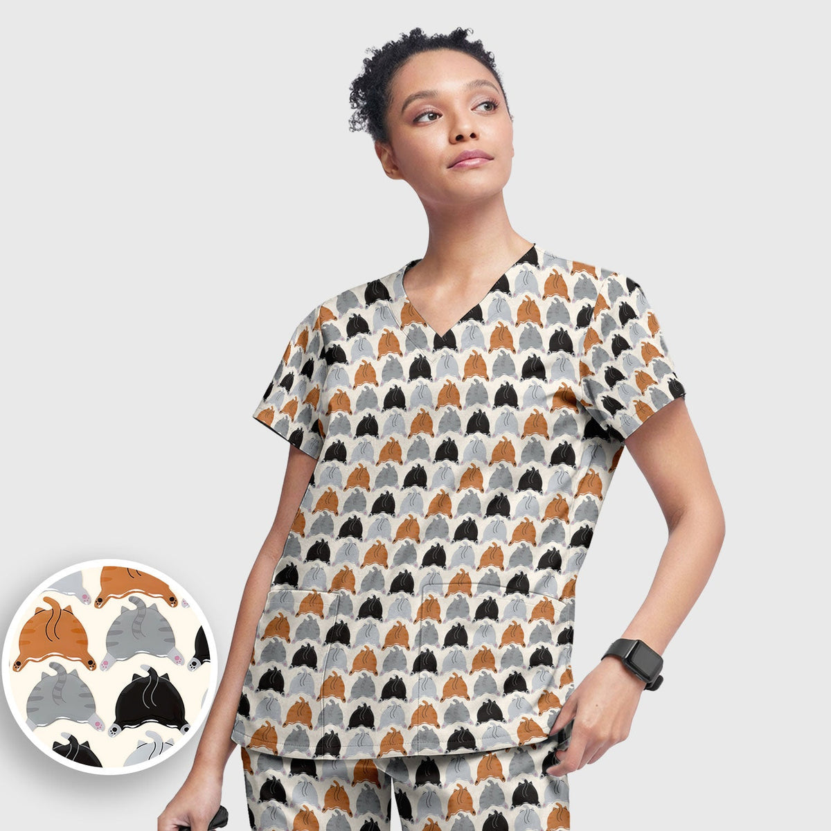 Multicolor Cat Nurse Scrub Set