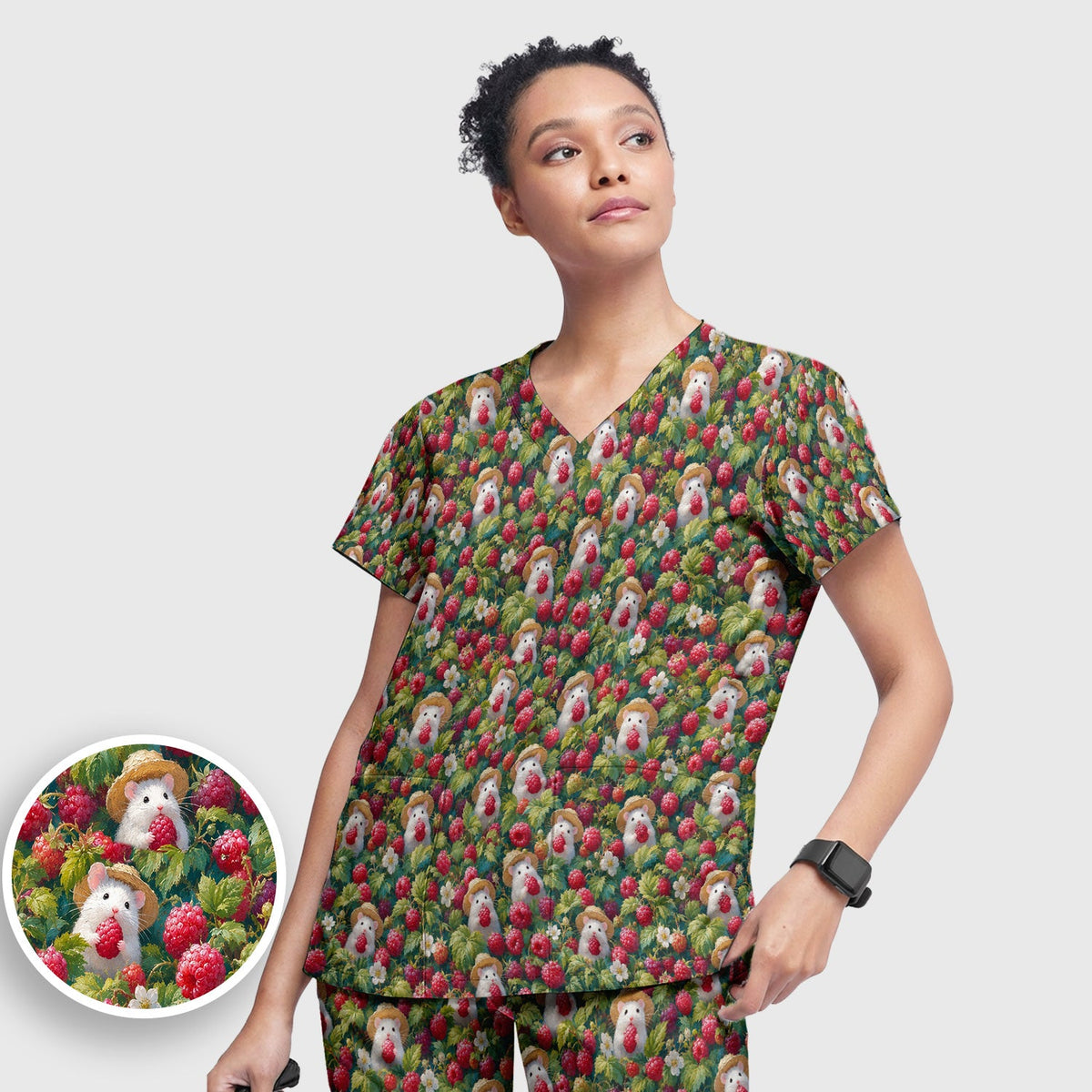 Raspberry Mouse Garden Nurse Scrub Set