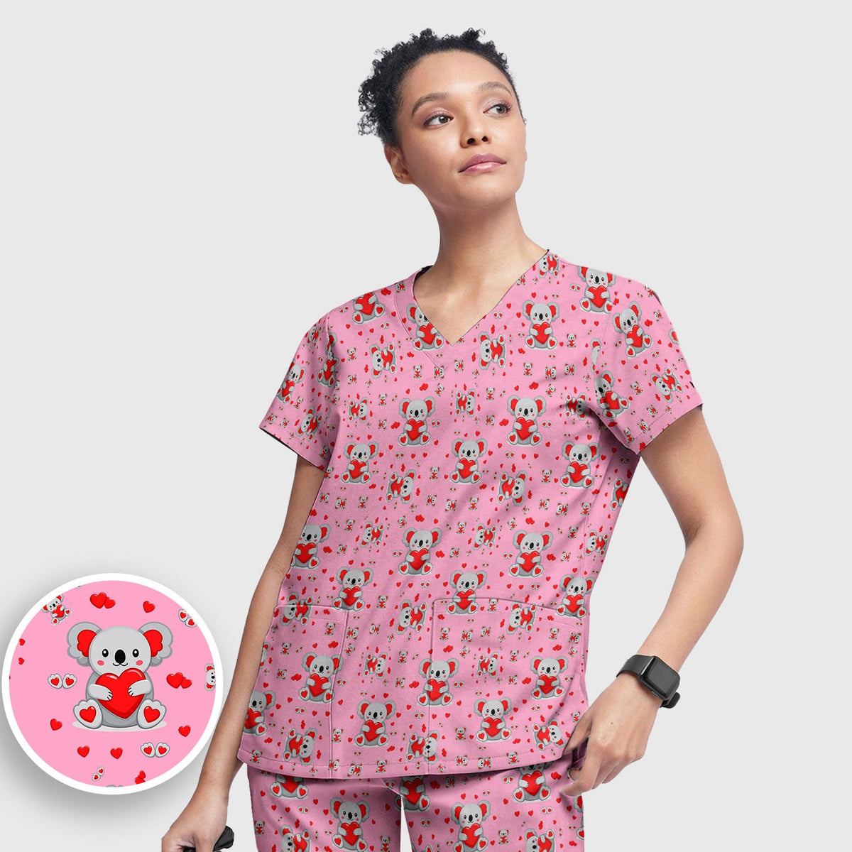 Valentine Koala Heart Nurse Scrub Set