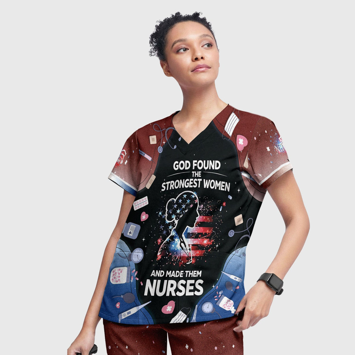 God Found The Strongest Women Nurse Scrub Set