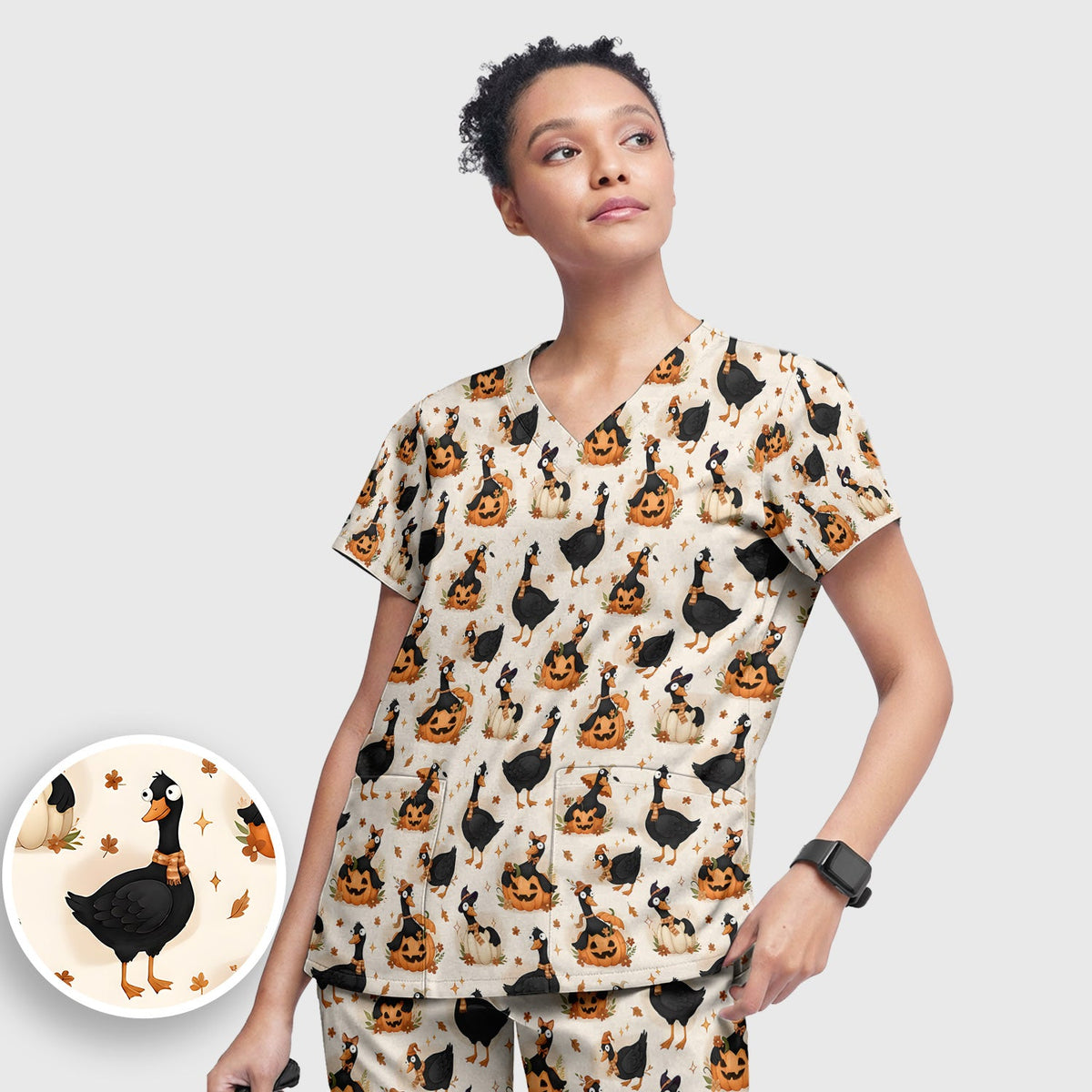 Pumpkin Black Goose Nurse Scrub Set