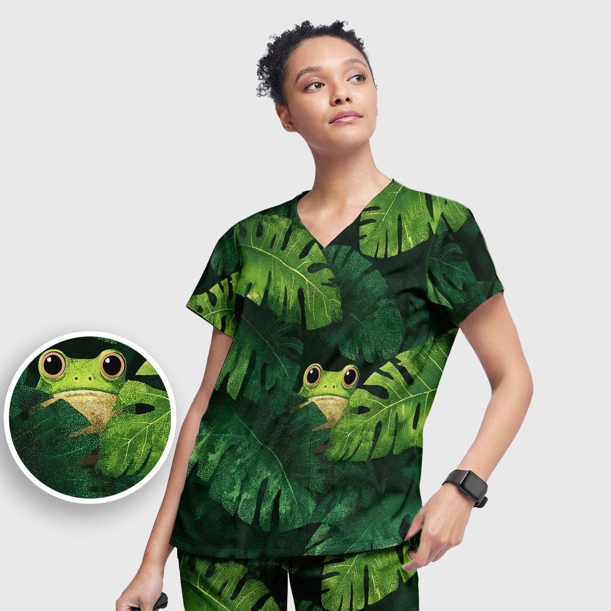 Frog Jungle Leaves Nurse Scrub Set