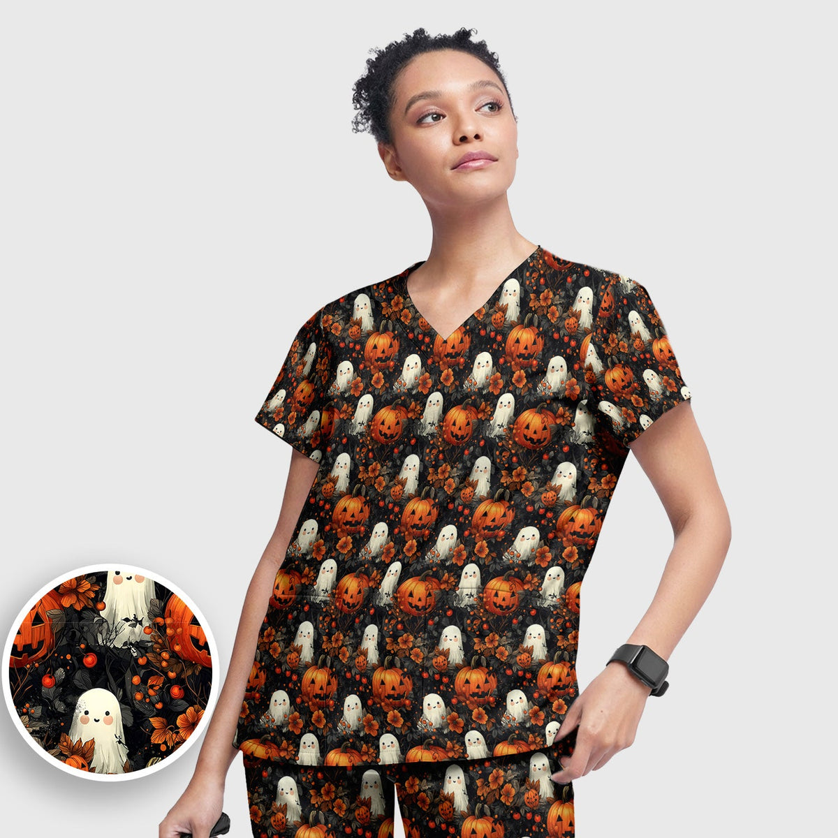 Spooky Ghost Pumpkin Nurse Scrub Set