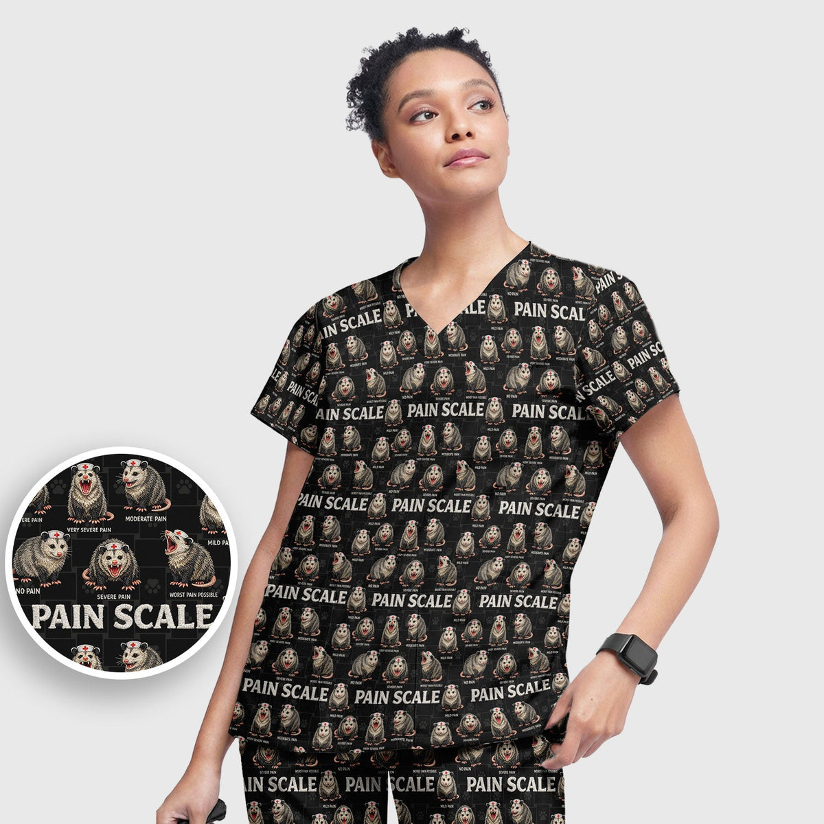 Edgy Possum Pain Scale Nurse Scrub Set