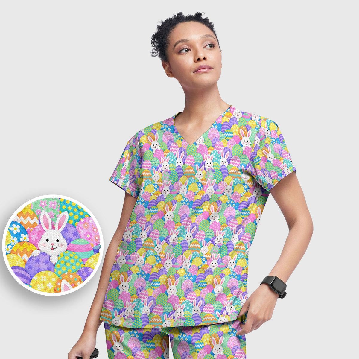Bunny Colorful Egg Nurse Scrub Set - Easter Gift