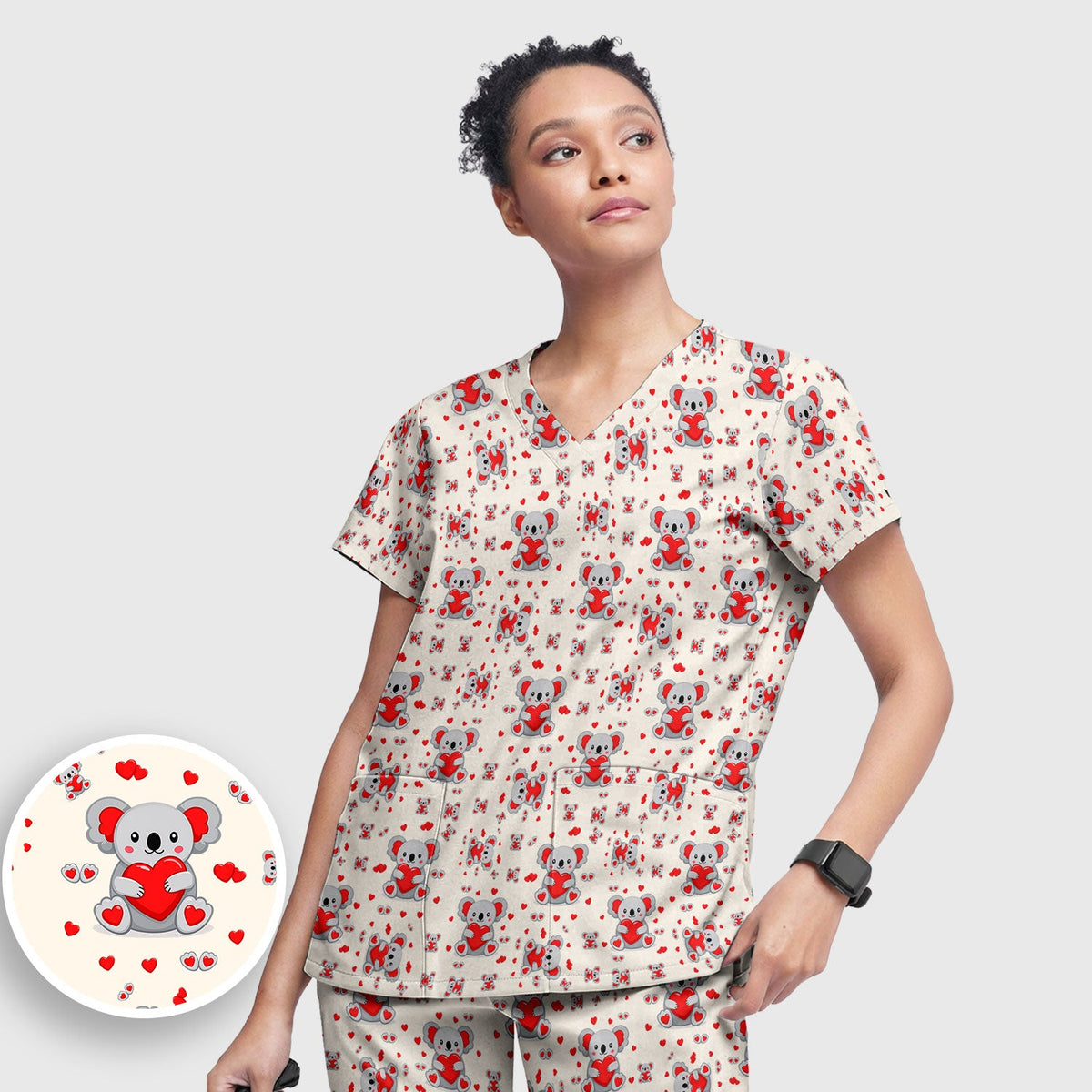 Valentine Koala Heart Nurse Scrub Set