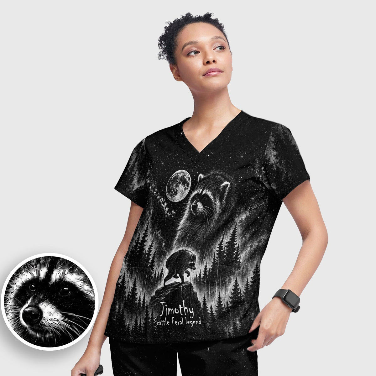Moonlit Jimothy Raccoon Forest Nurse Scrub Set