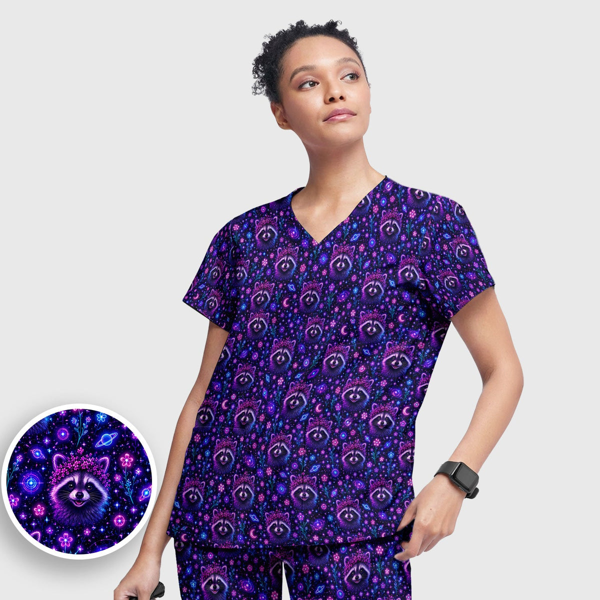 Galaxy Raccoon Nurse Scrub Set