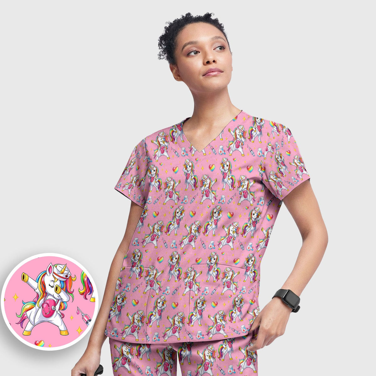 Nurse Unicorn Rainbow Scrub Set