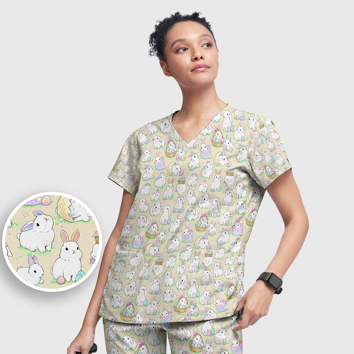 Bunny Egg Nurse Scrub Set - Easter Gift