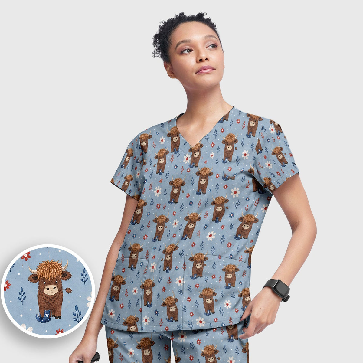 Floral Cowboy Boots Nurse Scrub Set