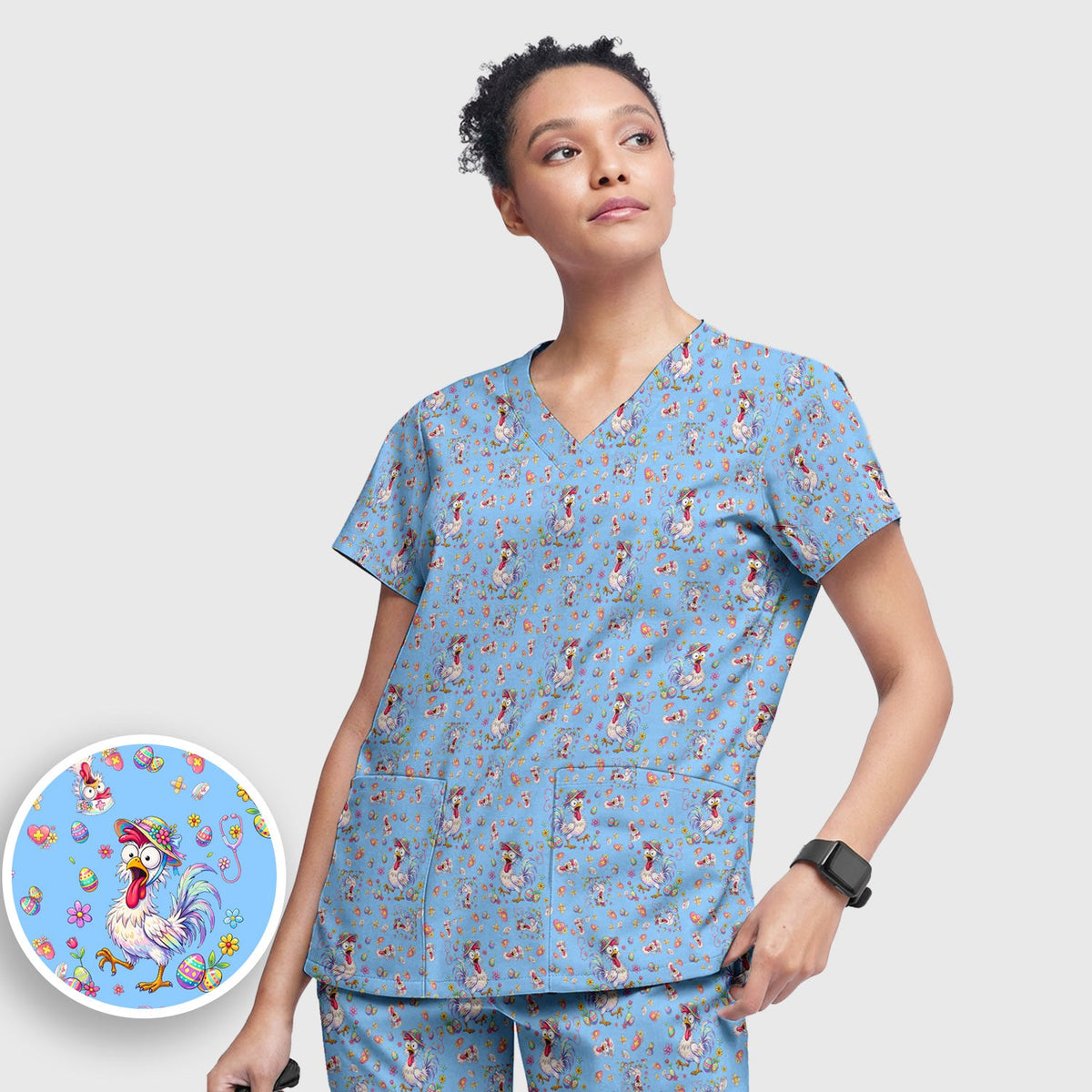 Easter Chicken Nurse Scrub Set