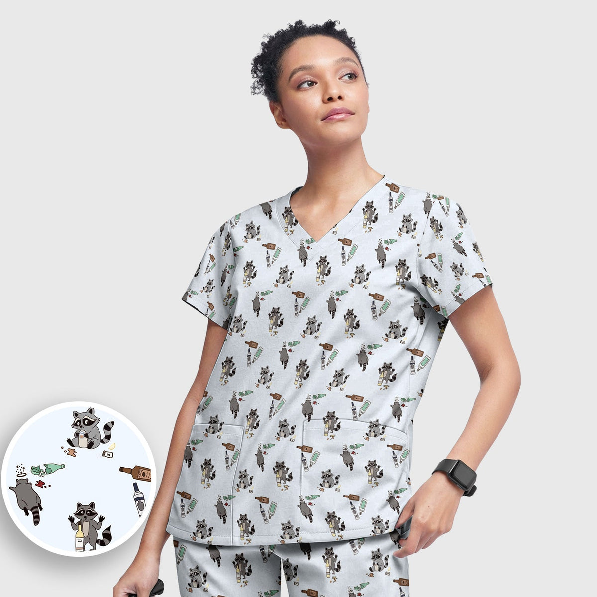 Messy Drunk Raccoon Nurse Scrub Set