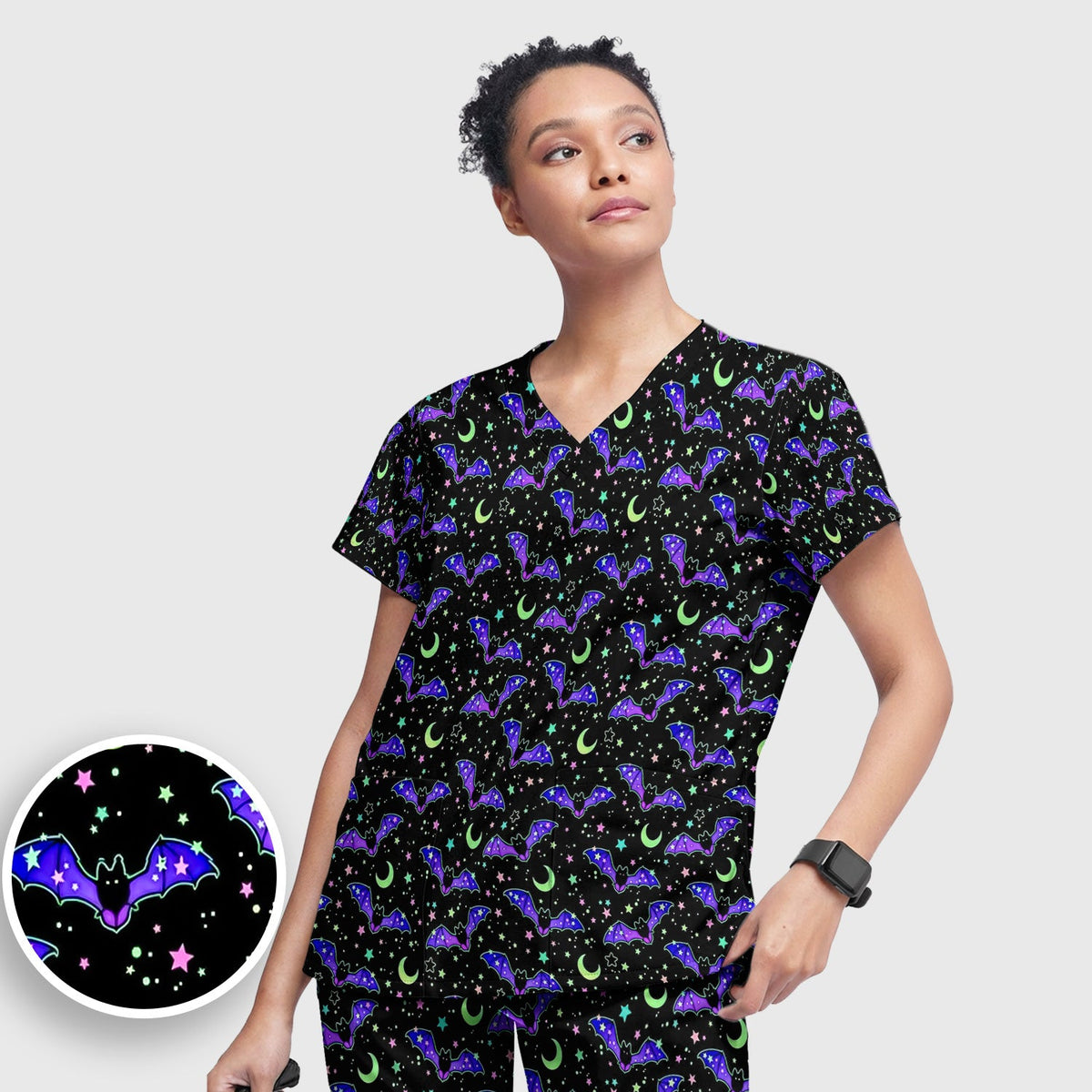 Spooky Celestial Bat Nurse Scrub Set