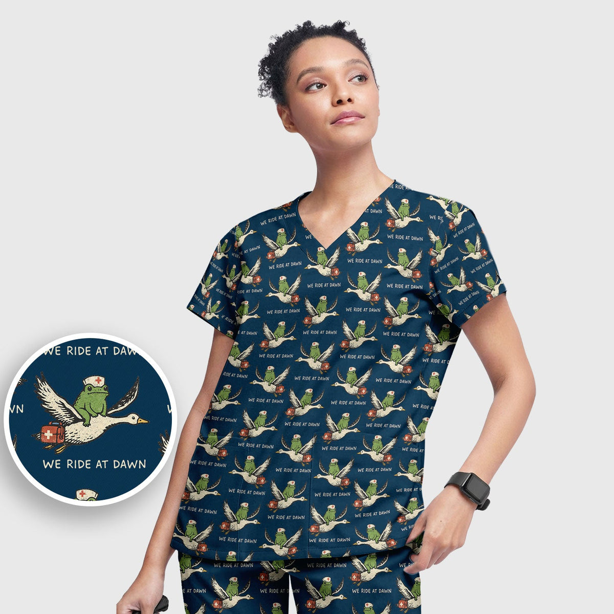 Frog Riding Goose Nurse Scrub Set