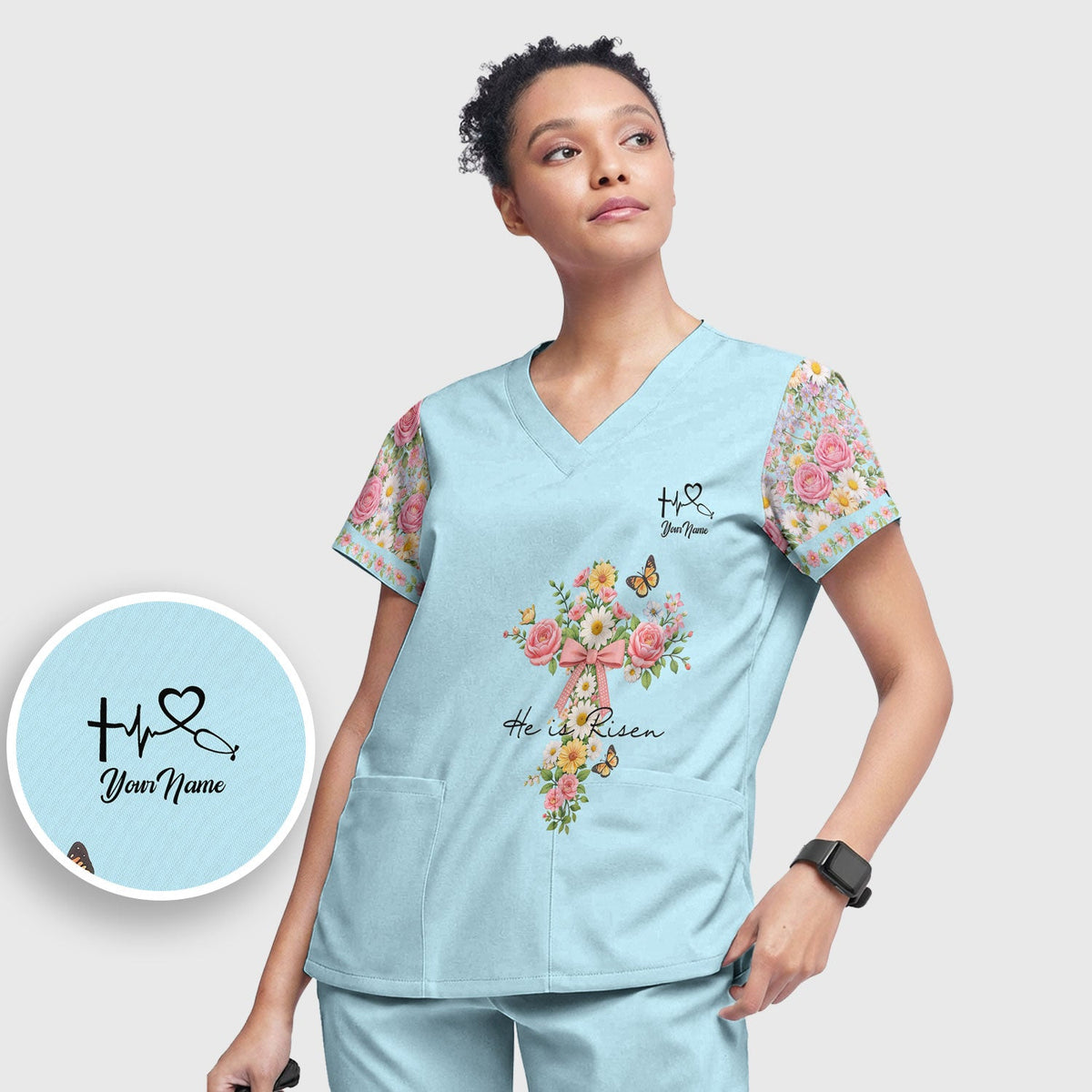 Personalized Easter Nurse He Is Risen Scrub Set
