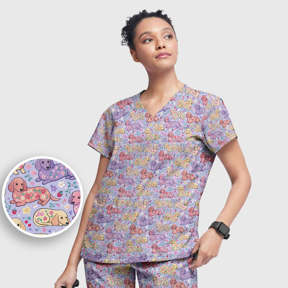 Dachshund Floral Nurse Scrub Set