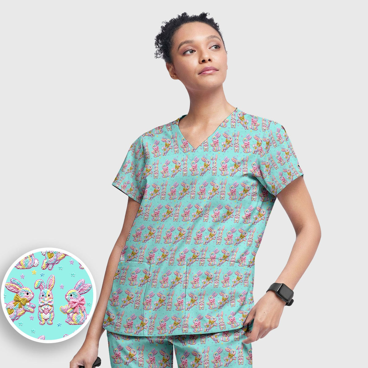 Cartoon Bunny Nurse Scrub Set