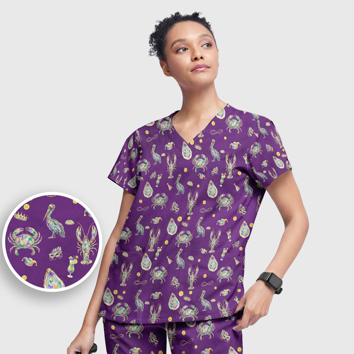 Mardi Gras Seafood Nurse Scrub Set
