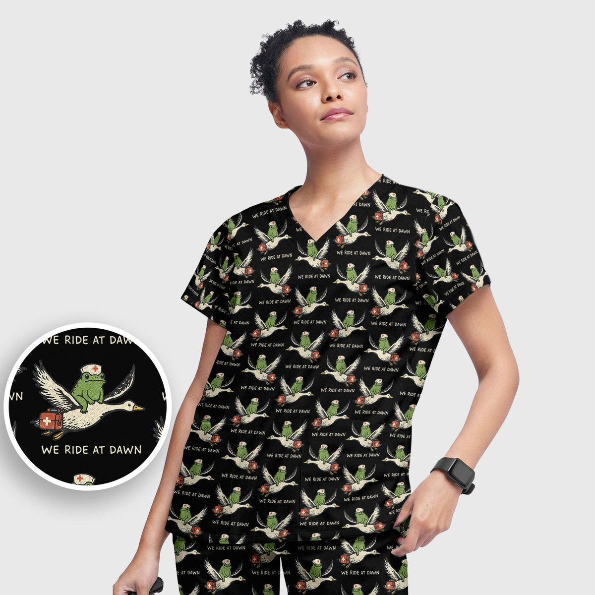 Frog Riding Goose Nurse Scrub Set