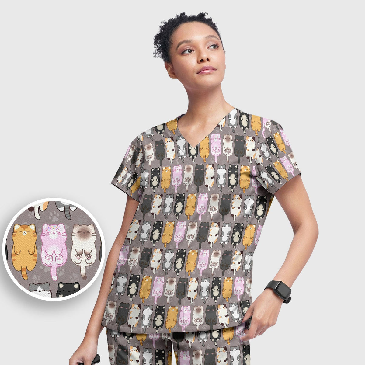 Cartoon Cats All Over Nurse Scrub Set